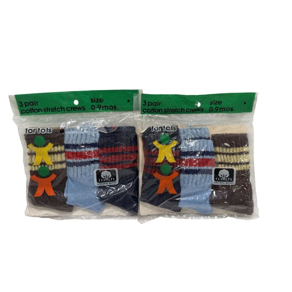 New Striped Infant And Toddler Crew Socks 6 Pair Socksmith Size 0-9 Vintage